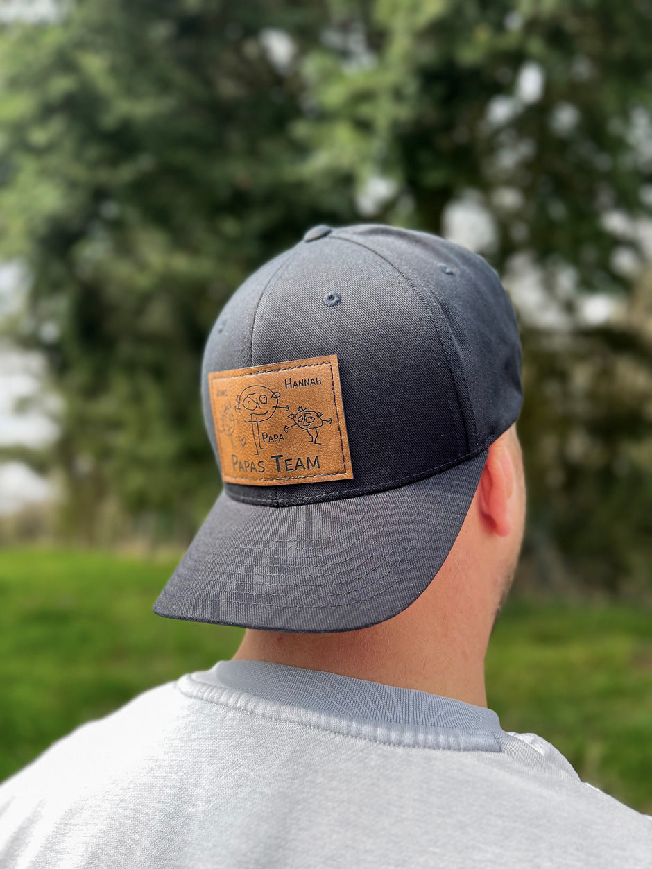 Personalisierte Basecap mit deiner Zeichnung graviert | individuelles Lederlabel mit Wunschmotiv | Lederpatch | Cap | Vatertagsgeschenk