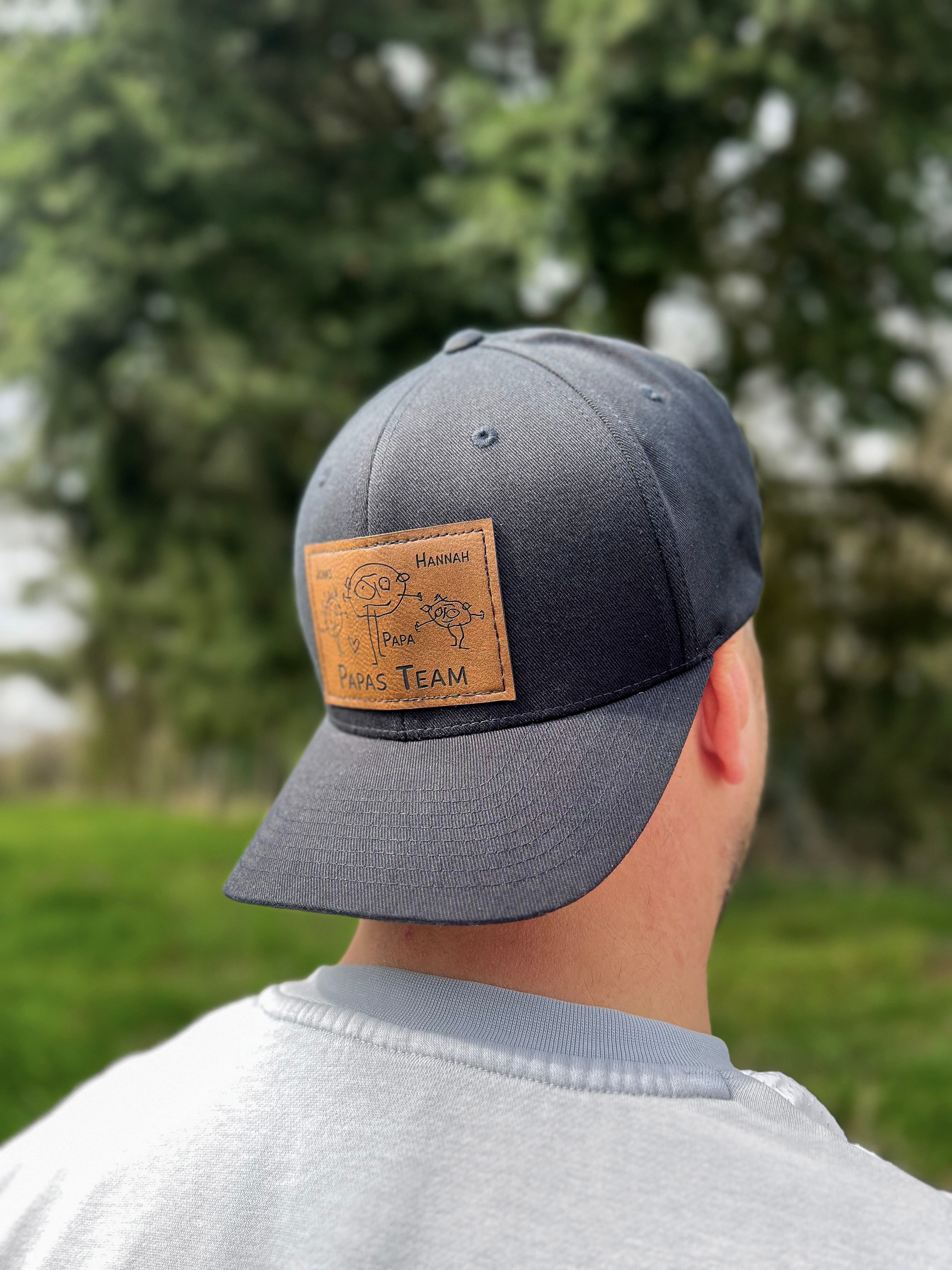 Personalisierte Basecap mit deiner Zeichnung graviert | individuelles Lederlabel mit Wunschmotiv | Lederpatch | Cap | Vatertagsgeschenk