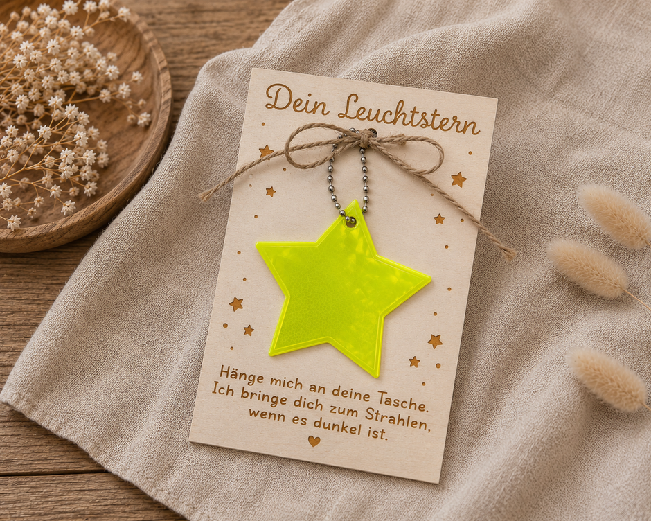 Reflektor Stern Anhänger | Mut Macher Taschen Anhänger | Schulstart Kita | Einschulung | Schulweg Sicherheit