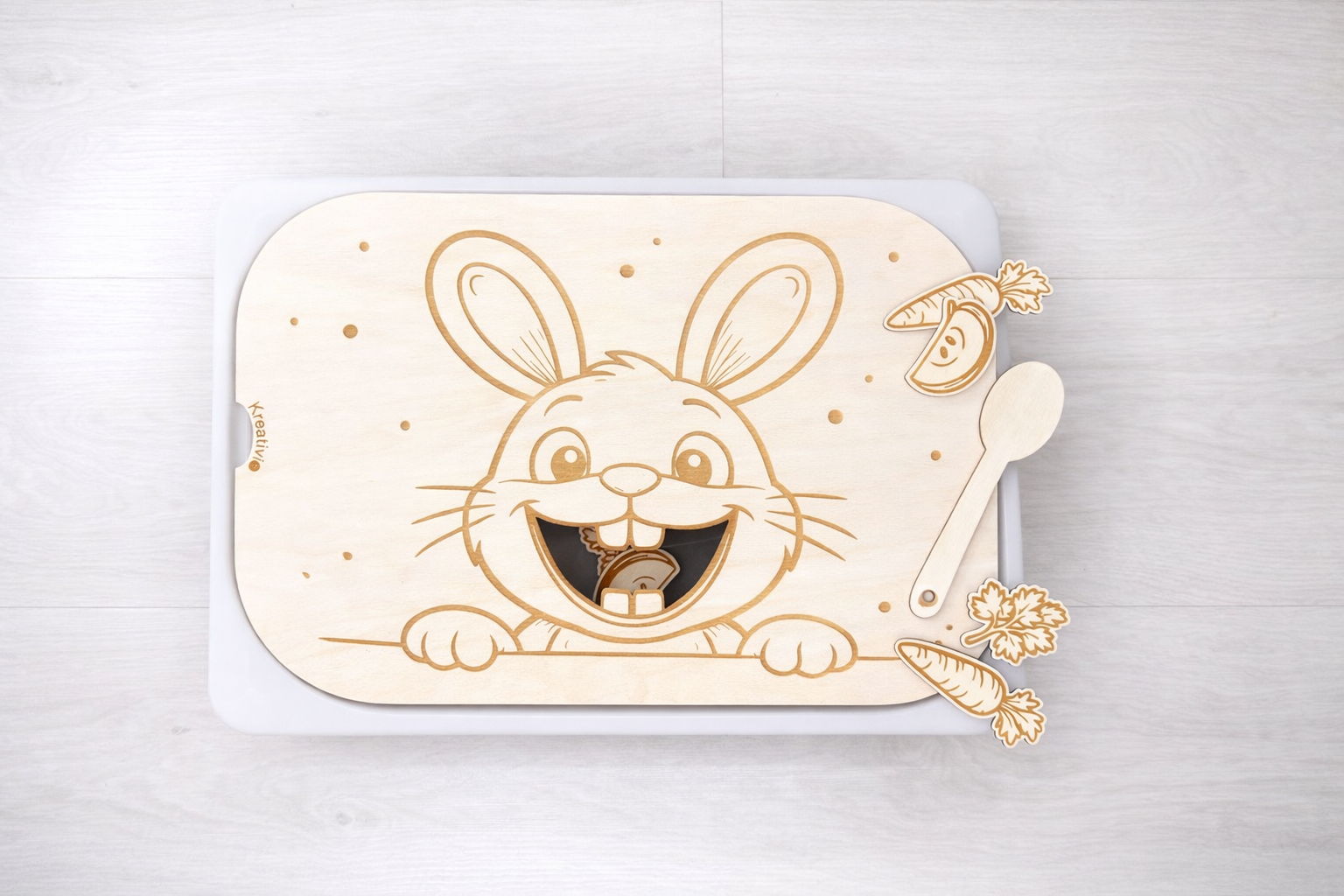 Aktivitätsplatte für Trofastbox | Hase füttern