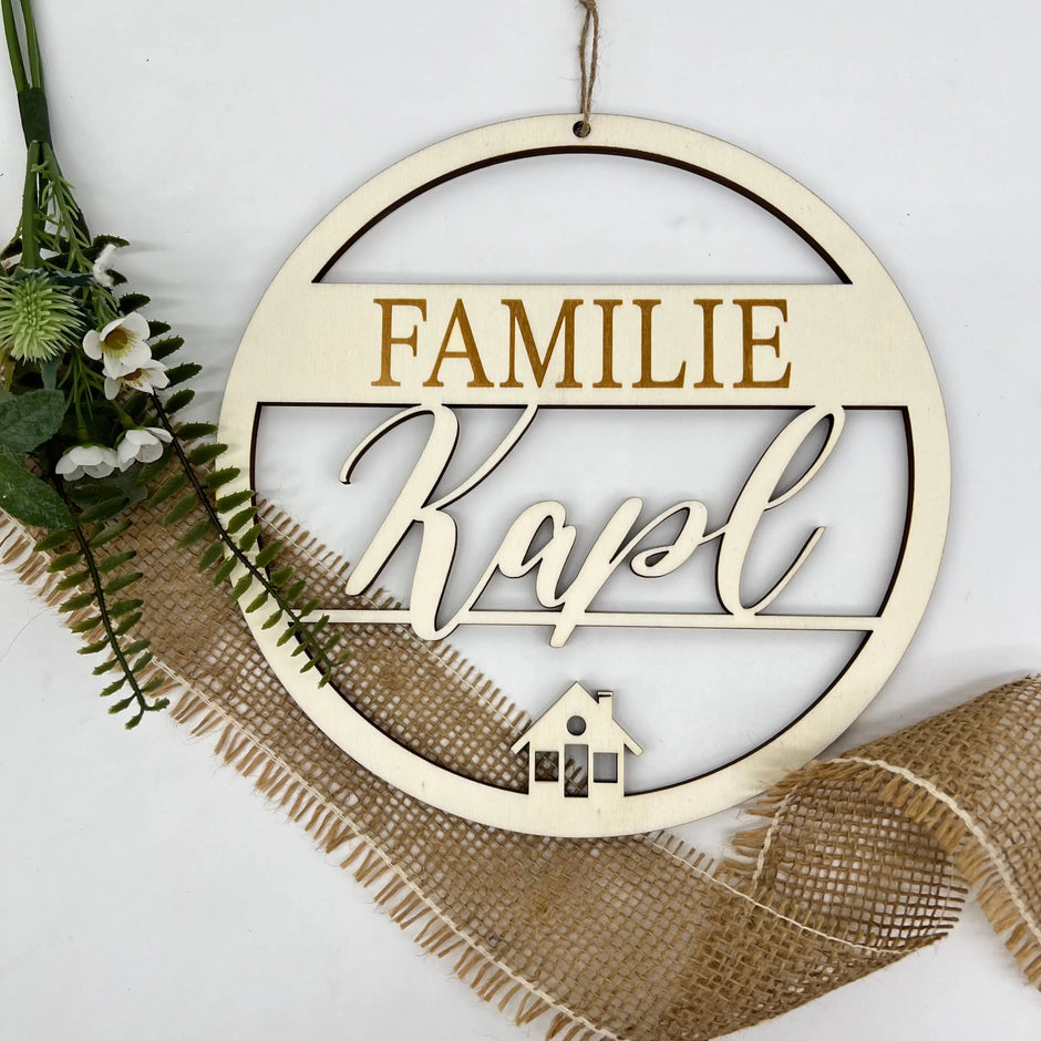 Türschild "Familie" mit Häuschen - Ø 25 cm Kreativio