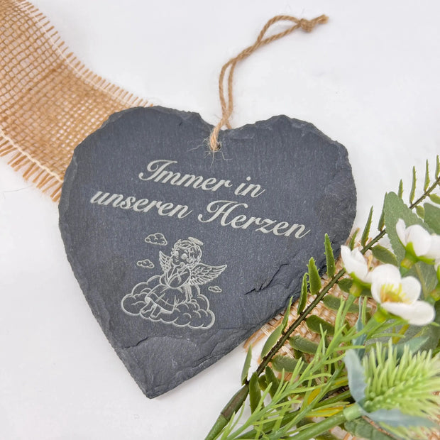 Trauerherz aus Schiefer – mit Wunschtext Kreativio