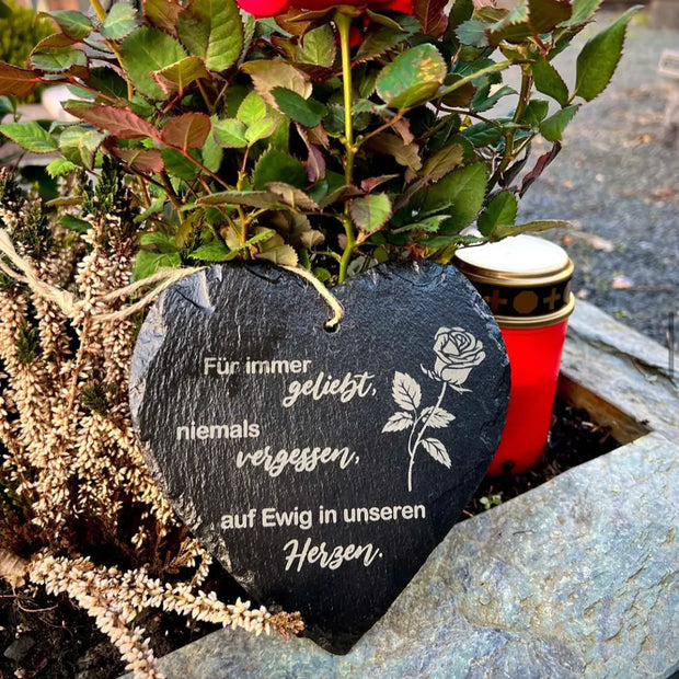 Trauerherz aus Schiefer – mit Wunschtext Kreativio