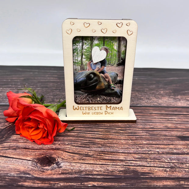 Holzbilderrahmen "Herzchen" mit Wunschtext Kreativio