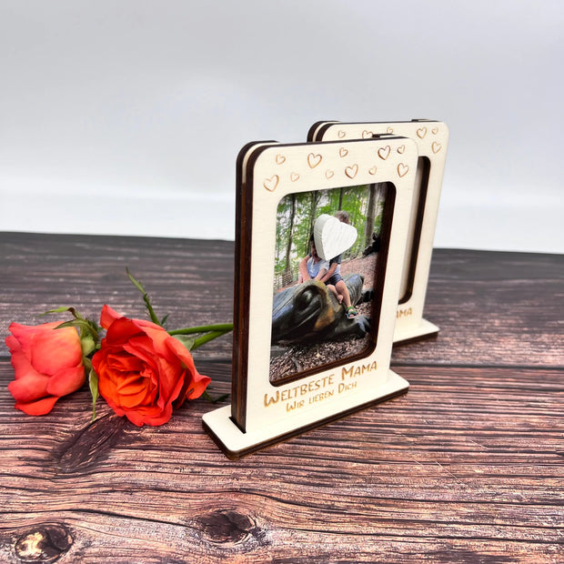 Holzbilderrahmen "Herzchen" mit Wunschtext Kreativio