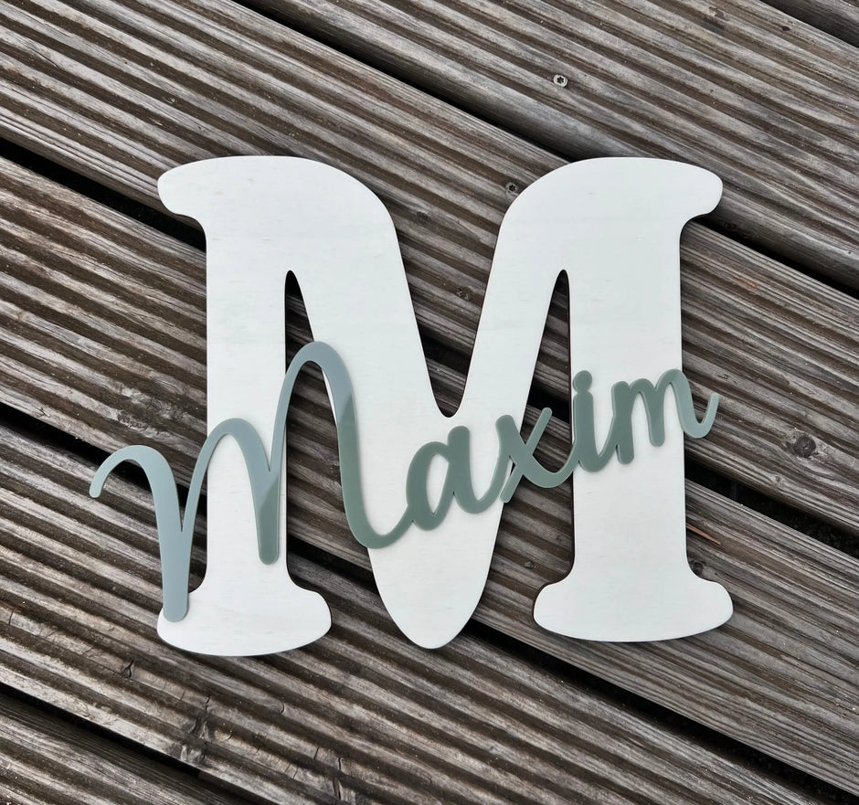 Wanddeko Buchstabe aus Holz mit Acryl-Namensschrift Kreativio