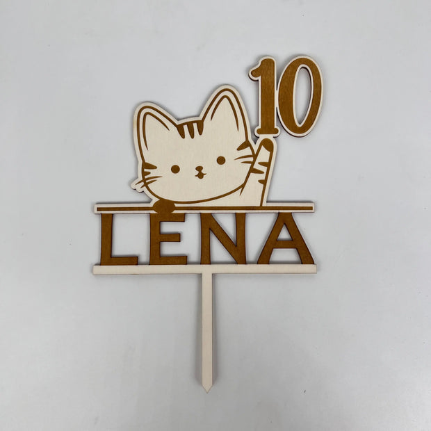 Tortenstecker „Katze“ – personalisiert mit Name & Zahl Kreativio
