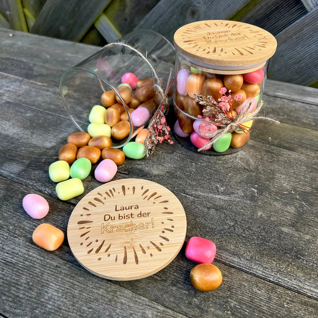 "Du bist der Kracher" Glas mit Namen Kreativio