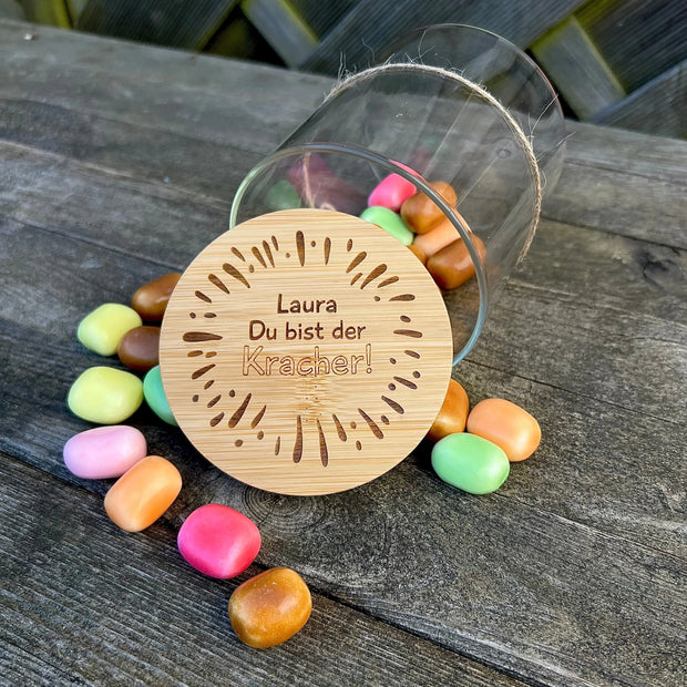 "Du bist der Kracher" Glas mit Namen Kreativio