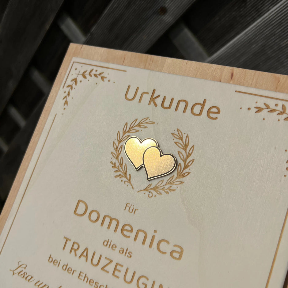 Trauzeugen-Urkunde aus Erlenholz Kreativio