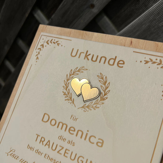 Trauzeugen-Urkunde aus Erlenholz Kreativio